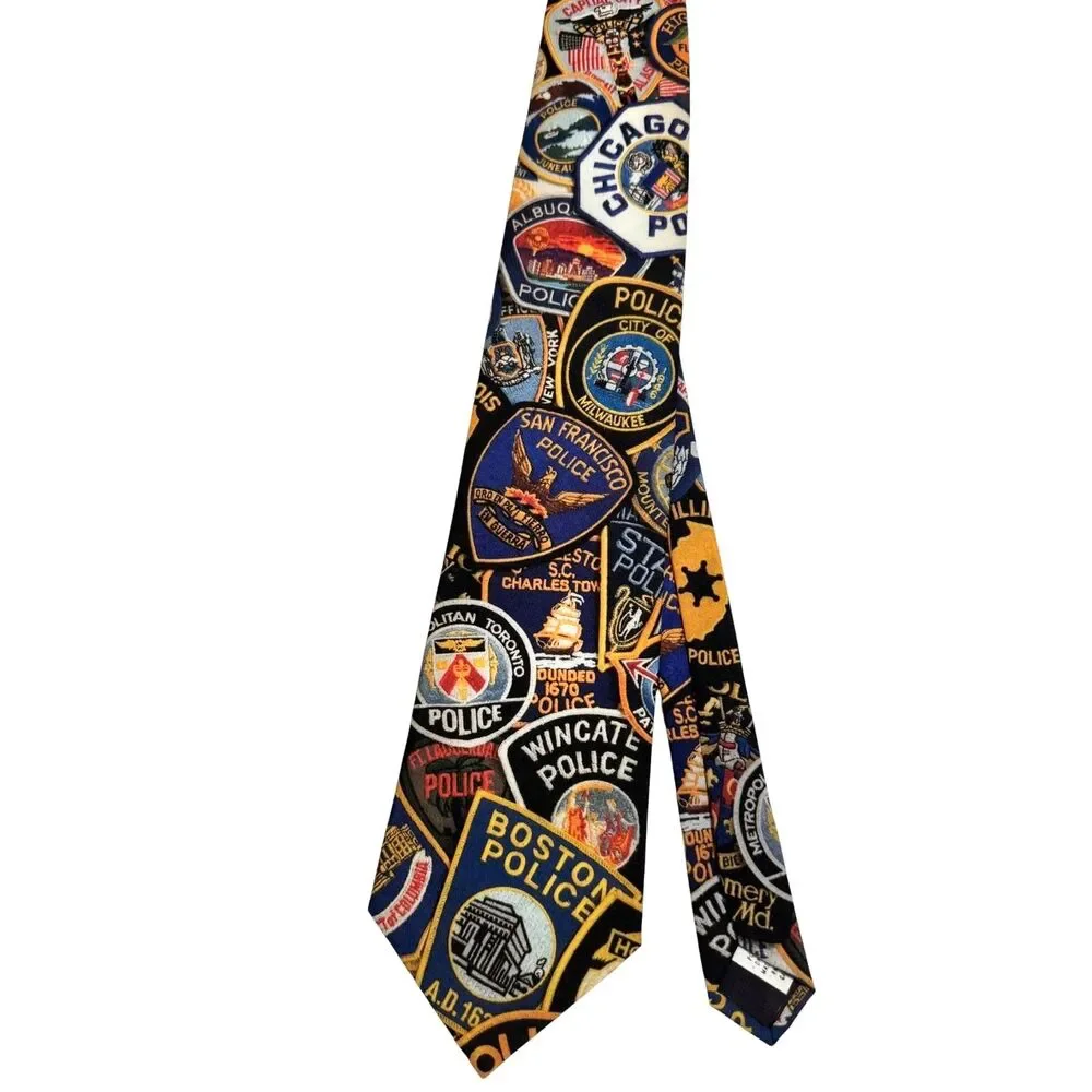 Ralph Marlin Vintage 1995 Police Patches Novelty Tie Made in USA Law Enforcement